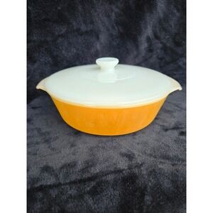 Fire-King Anchor Hocking Flame Orange Covered Casserole Dish Vintage